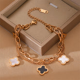Arzonai 2022 Korean style titanium steel bracelet women's four-leaf clover double-layer chain high-end niche design does not fade hand jewelry